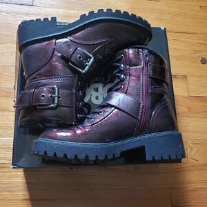 G By Guess Los Angeles Womens gg Slayder Dark Purple Glossy Combat Boots size 6M